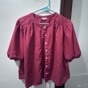 100% Cotton Button-Front Puff Sleeve Top